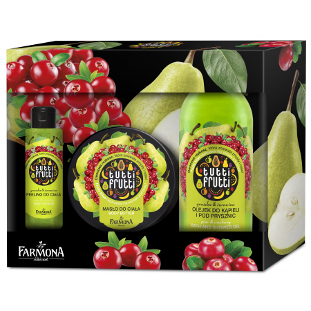 Tutti Frutti Набор Груша & Клюква: Крем-масло для тела, Скраб для тела и Масло для ванны и душа